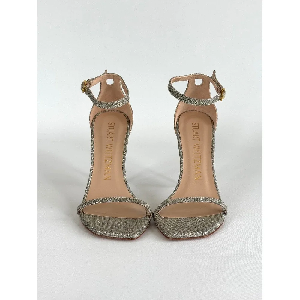 Stuart Weitzman Nudistcurve Glitter Ankle Strap Sandal size 7